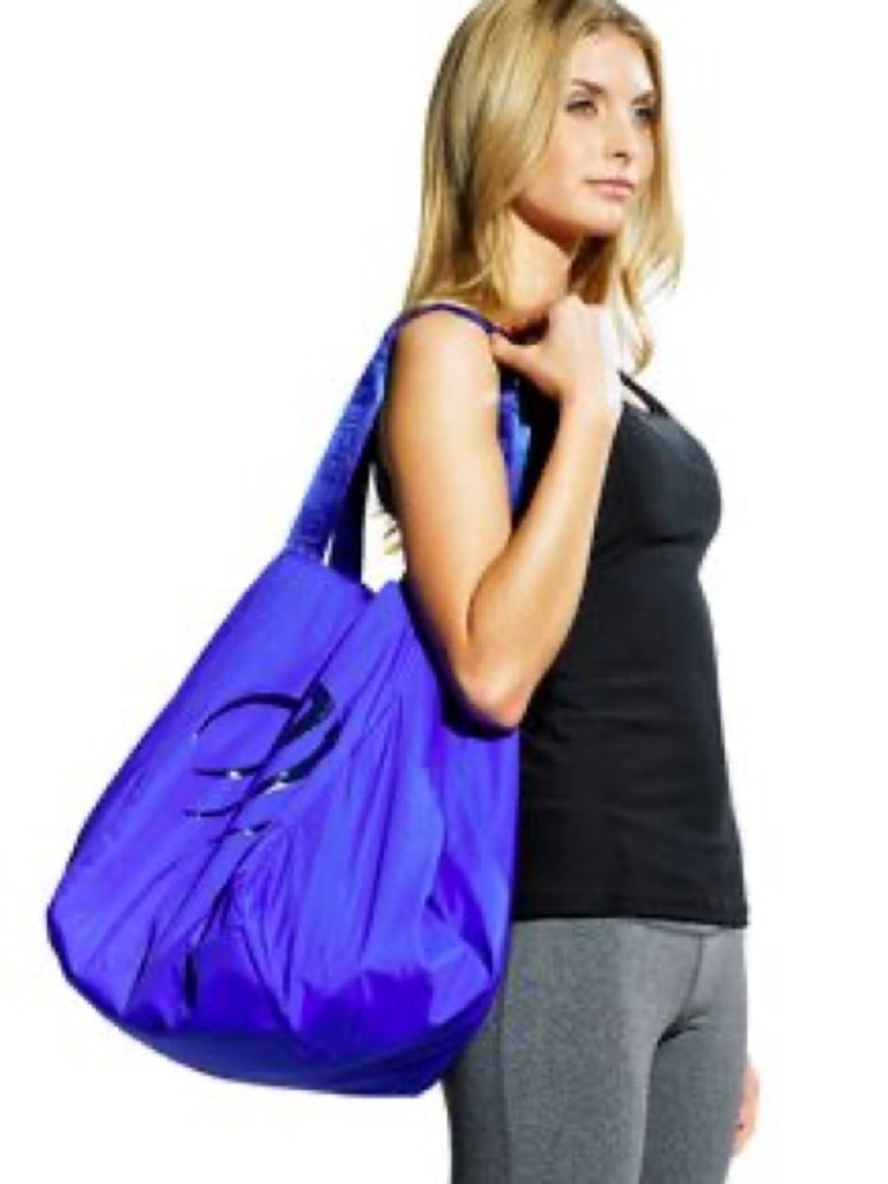 MPG Blue Nylon Shoulder Slouch Tote - converts to duffle bag